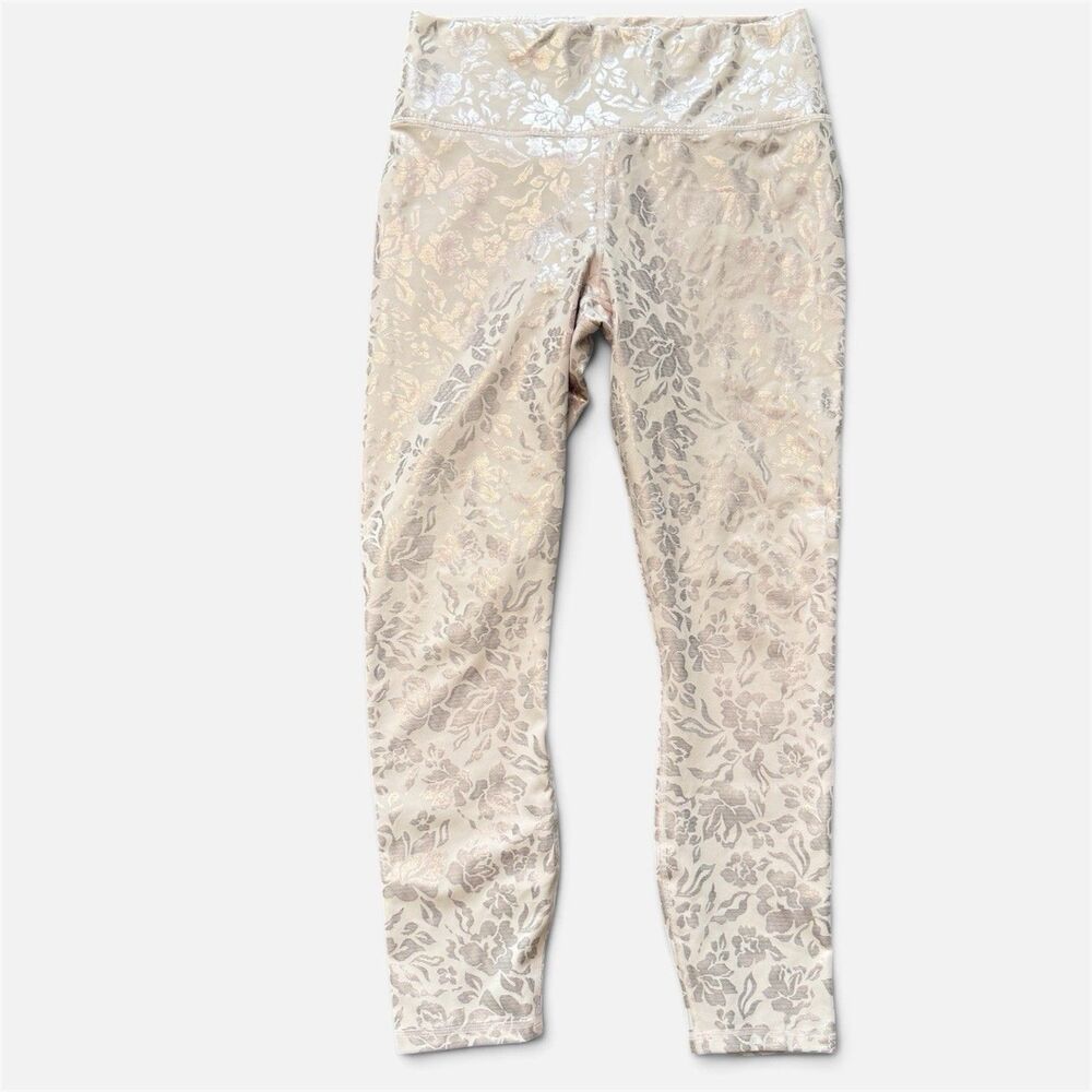 Fabletics Metallic Foil PureLuxe High Waisted Legging Pink/Gold Floral 29x24 NEW